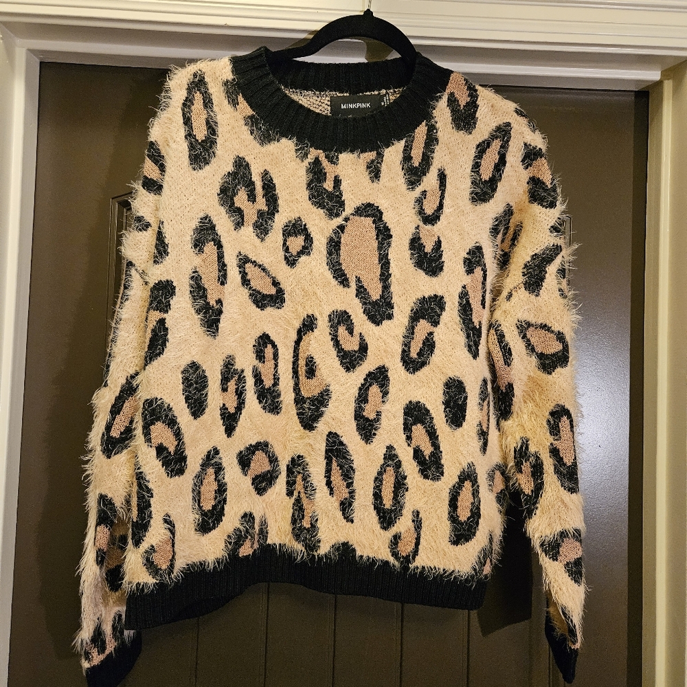 NWOT Minkpink Leonardo Knit Jumper Sweater, Leopard Print - Size Medium